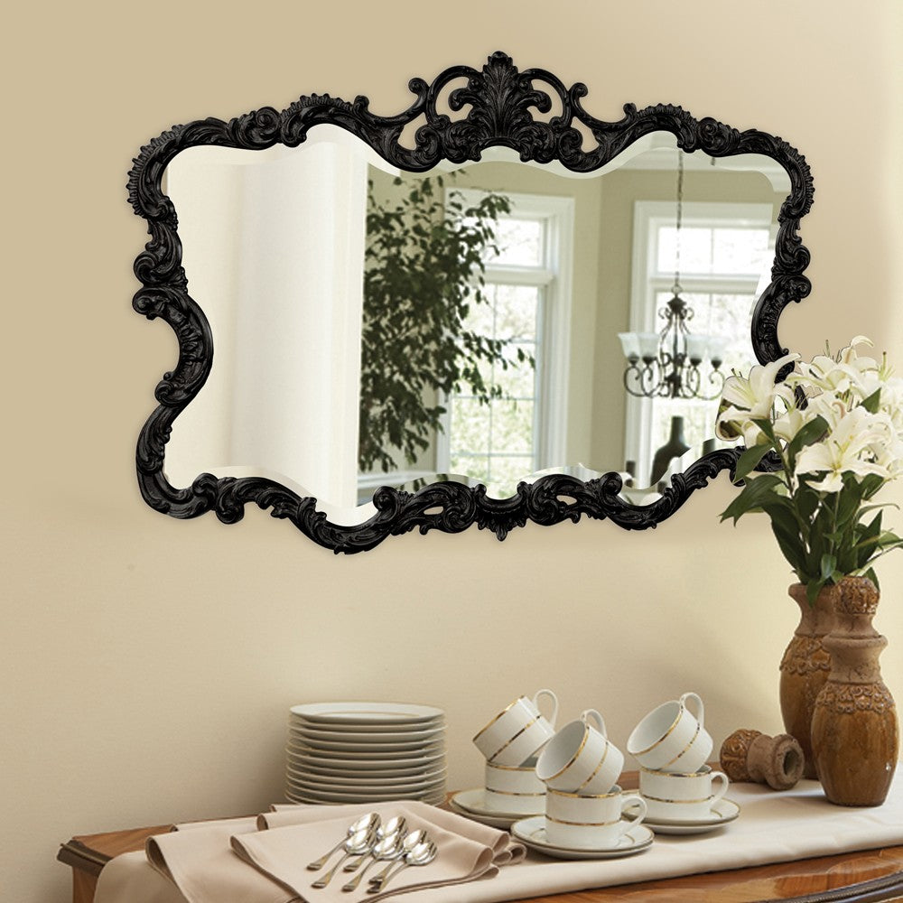 27" Black Ornate Scroll Framed Accent Mirror