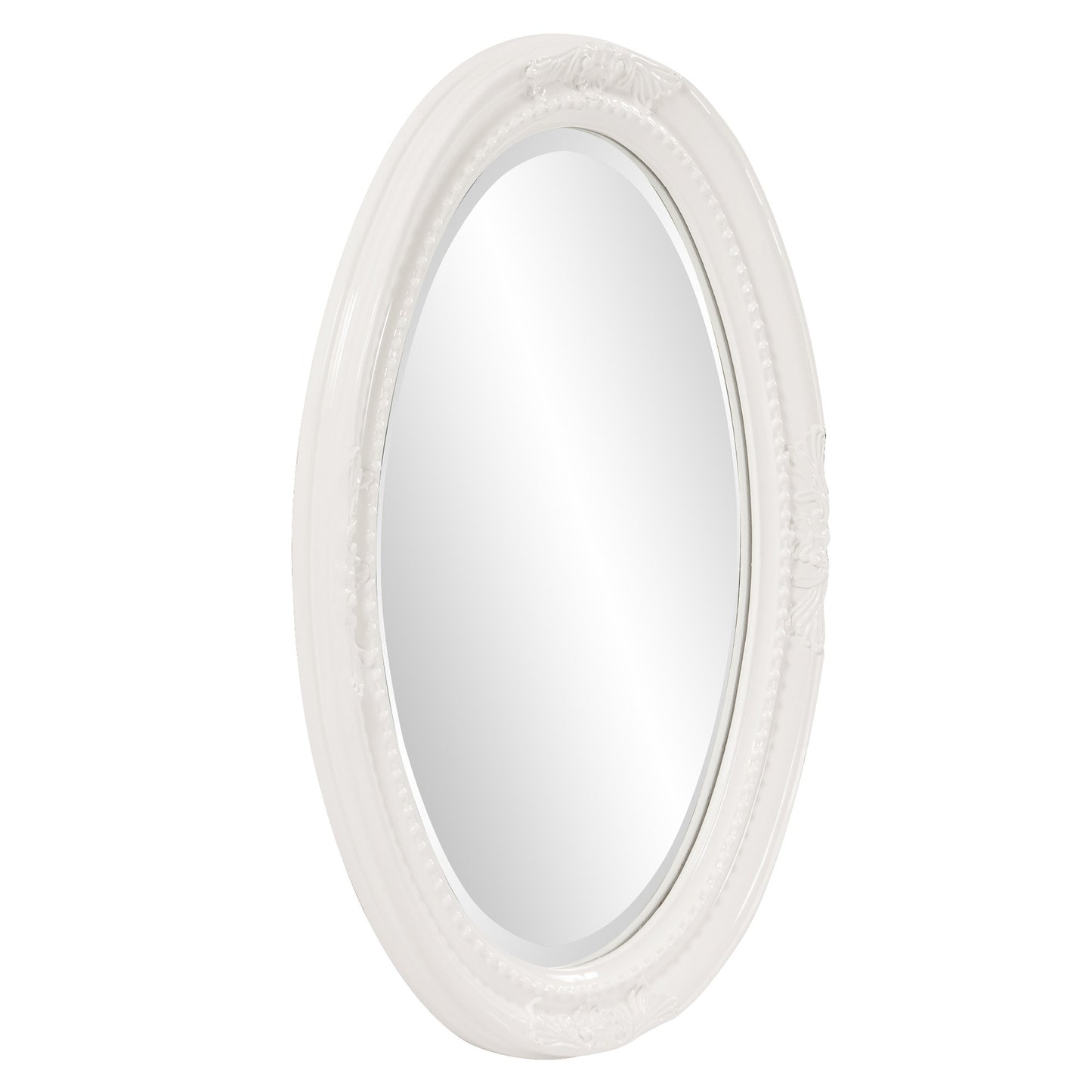 Oval Mirror In A Glossy White Wood Frame