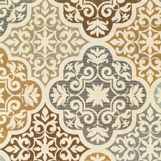 5' X 8' Gray Ivory and Brown Floral Indoor Outdoor Area Rug