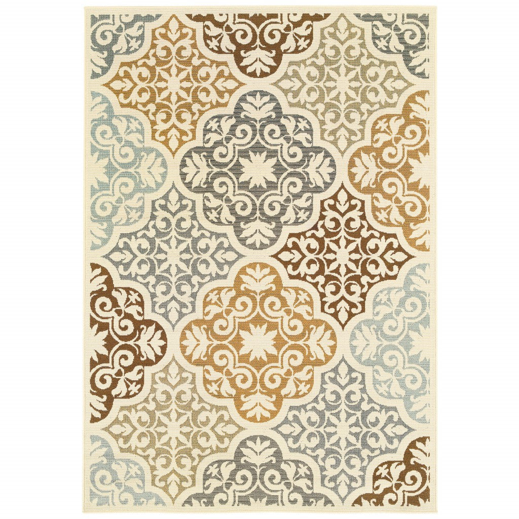 Gray and Ivory Moroccan Indoor Outdoor Area Rug