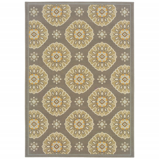 4' X 6' Gold and Brown Floral Indoor Outdoor Area Rug