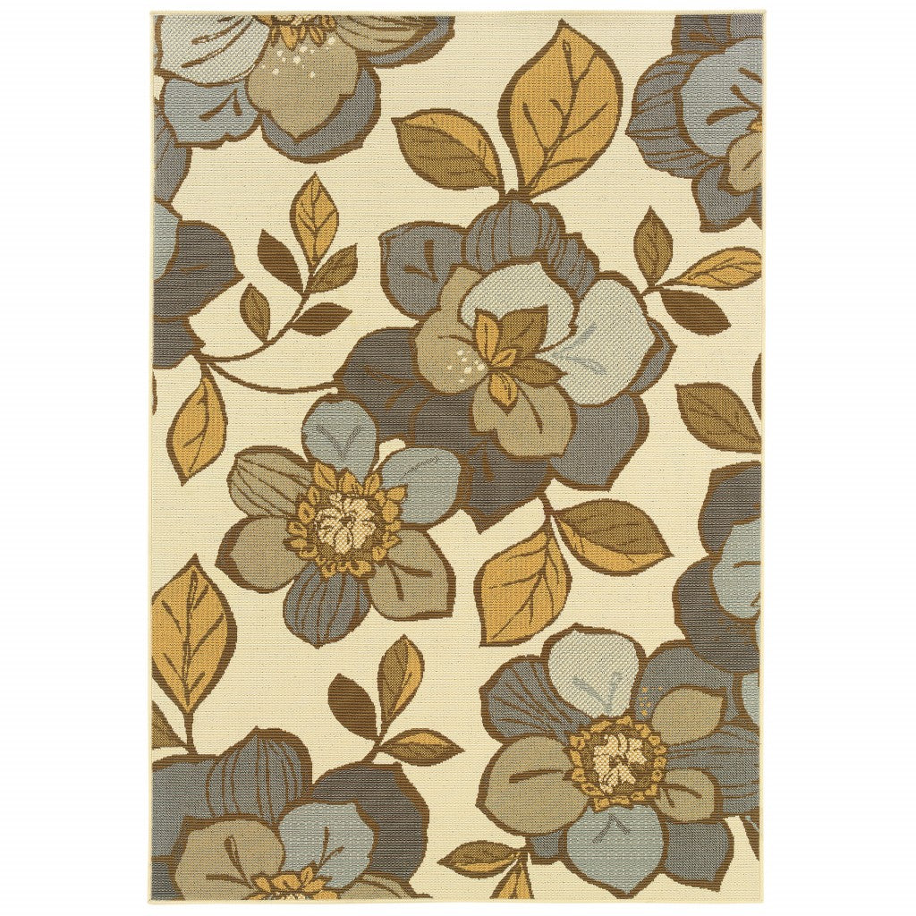 7' x 10' Gray and Ivory Floral Indoor Outdoor Area Rug