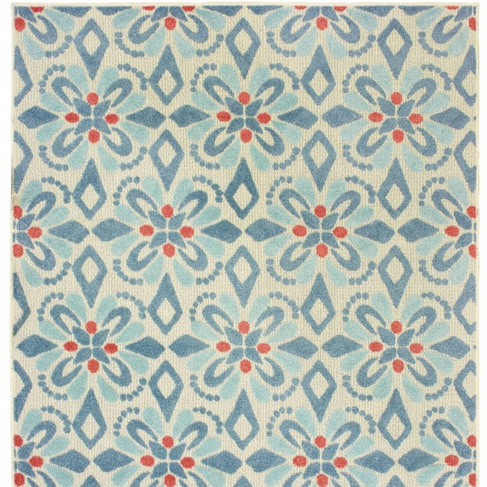 7' x 10' Blue and Ivory Moroccan Indoor Outdoor Area Rug