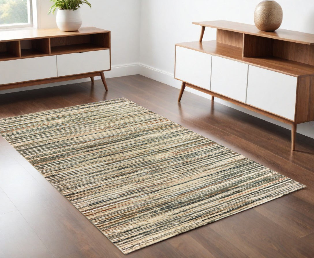 6' X 9' Ivory Sage Abtract Lines Indoor Area Rug