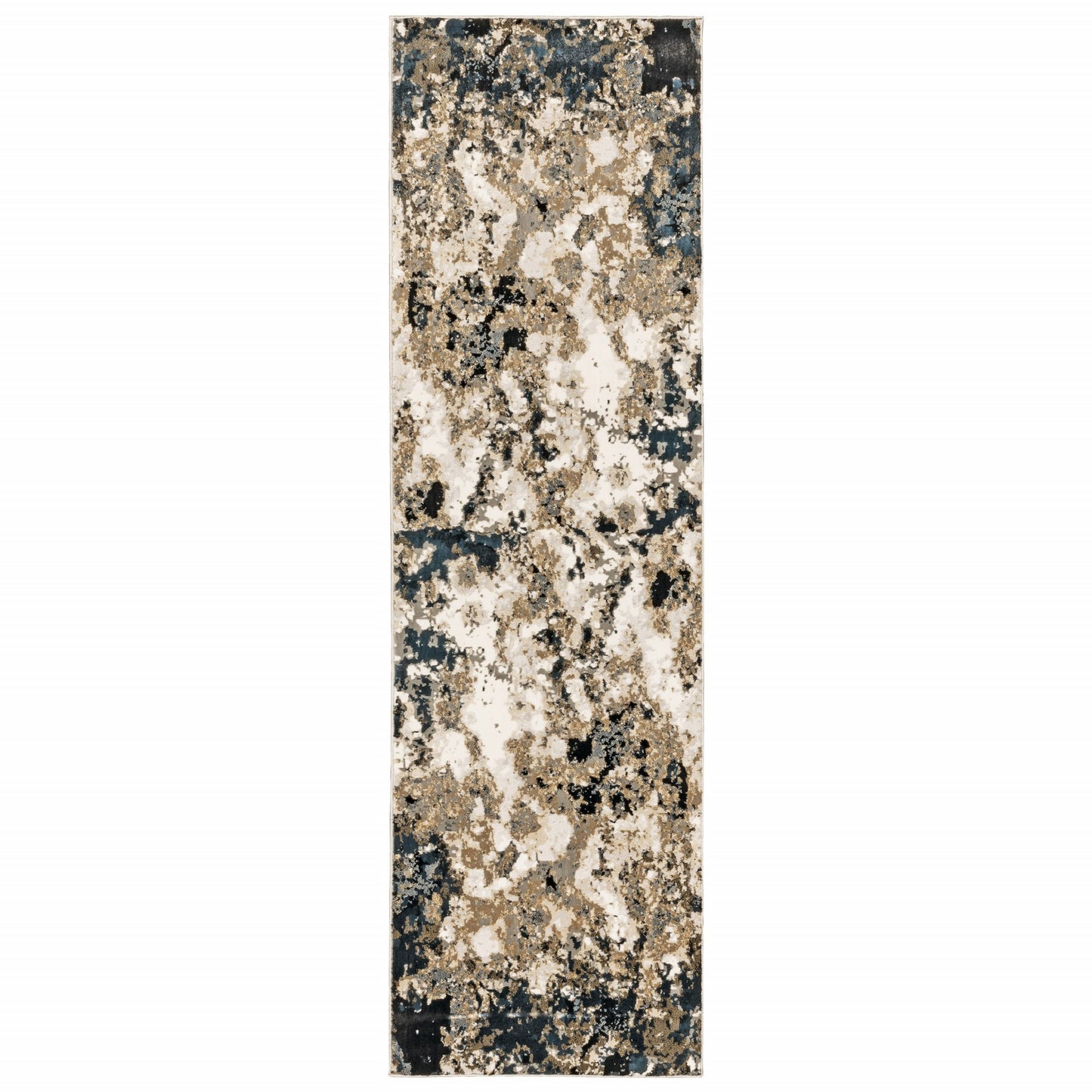 3' X 6' Ivory Navy Abstract Marble Indoor Area Rug