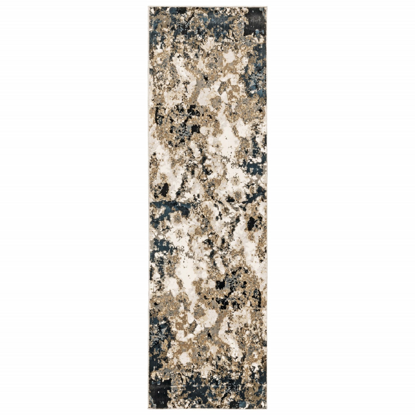 6' X 9' Ivory Navy Abstract Marble Indoor Area Rug