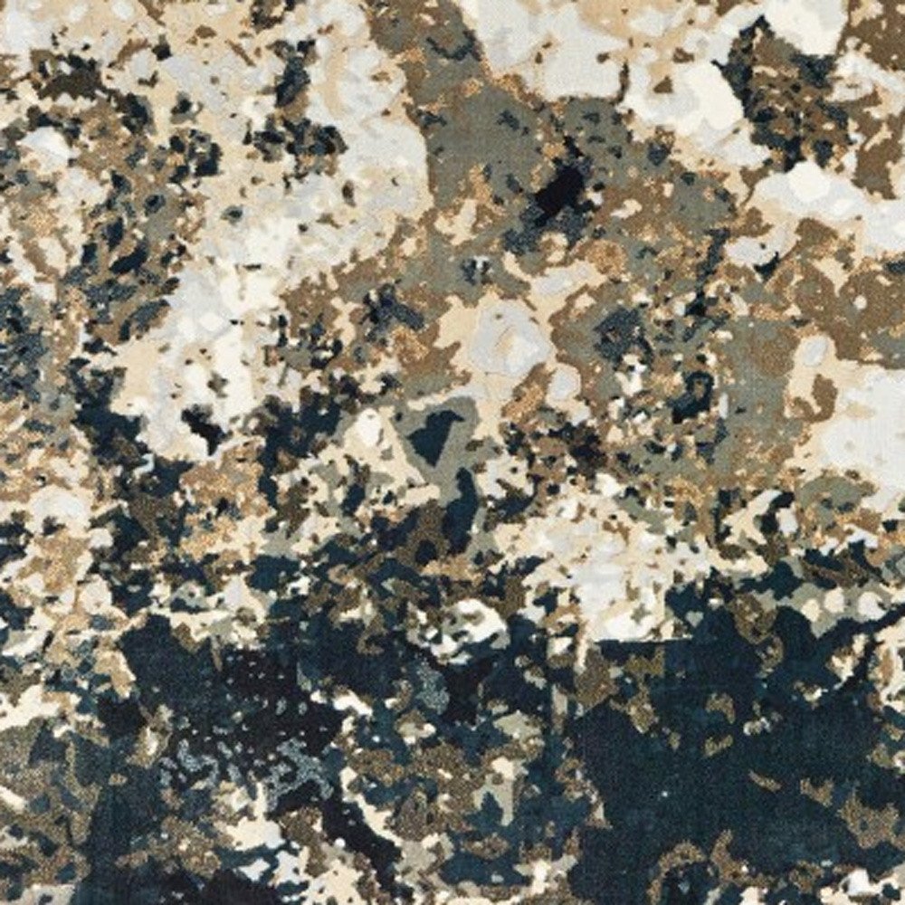 2' X 8' Ivory Navy Abstract Marble Indoor Runner Rug