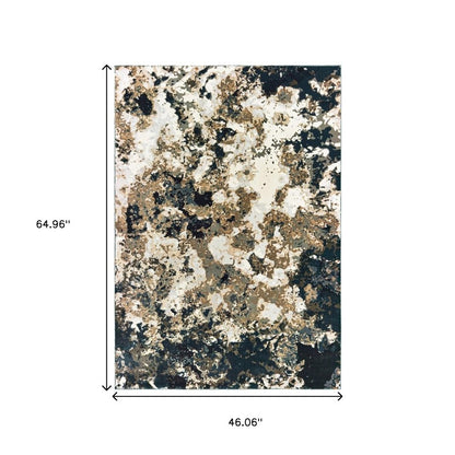 2' X 8' Ivory Navy Abstract Marble Indoor Runner Rug