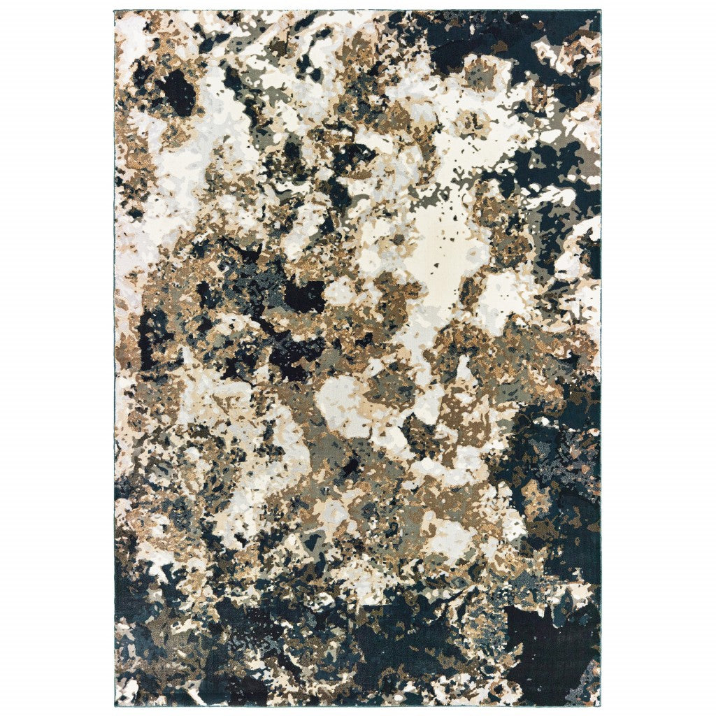 3' X 6' Ivory Navy Abstract Marble Indoor Area Rug