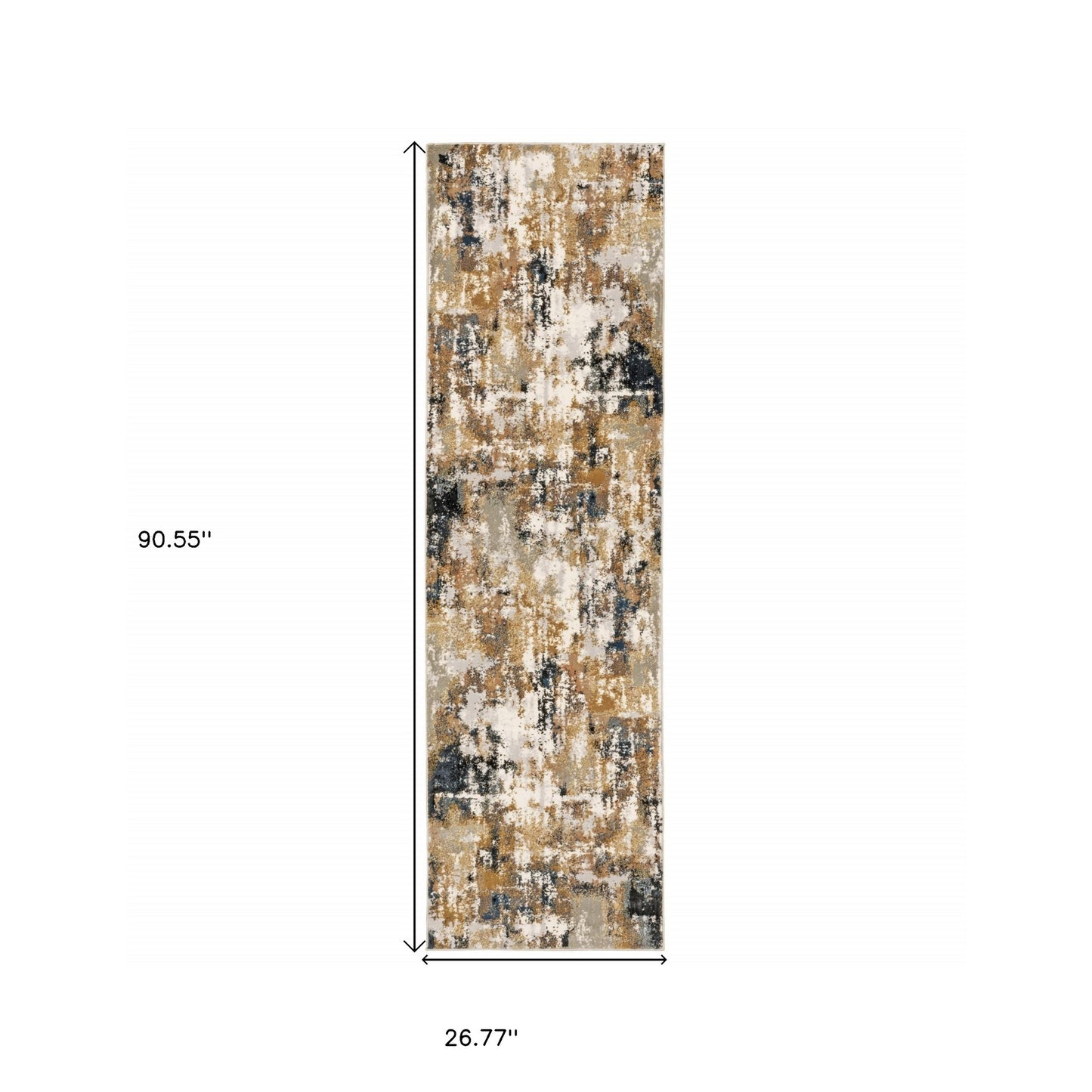 8' Ivory Gray Abstract Sectors Indoor Runner Rug