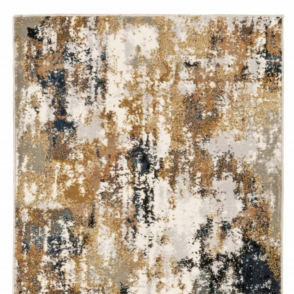 8' Ivory Gray Abstract Sectors Indoor Runner Rug