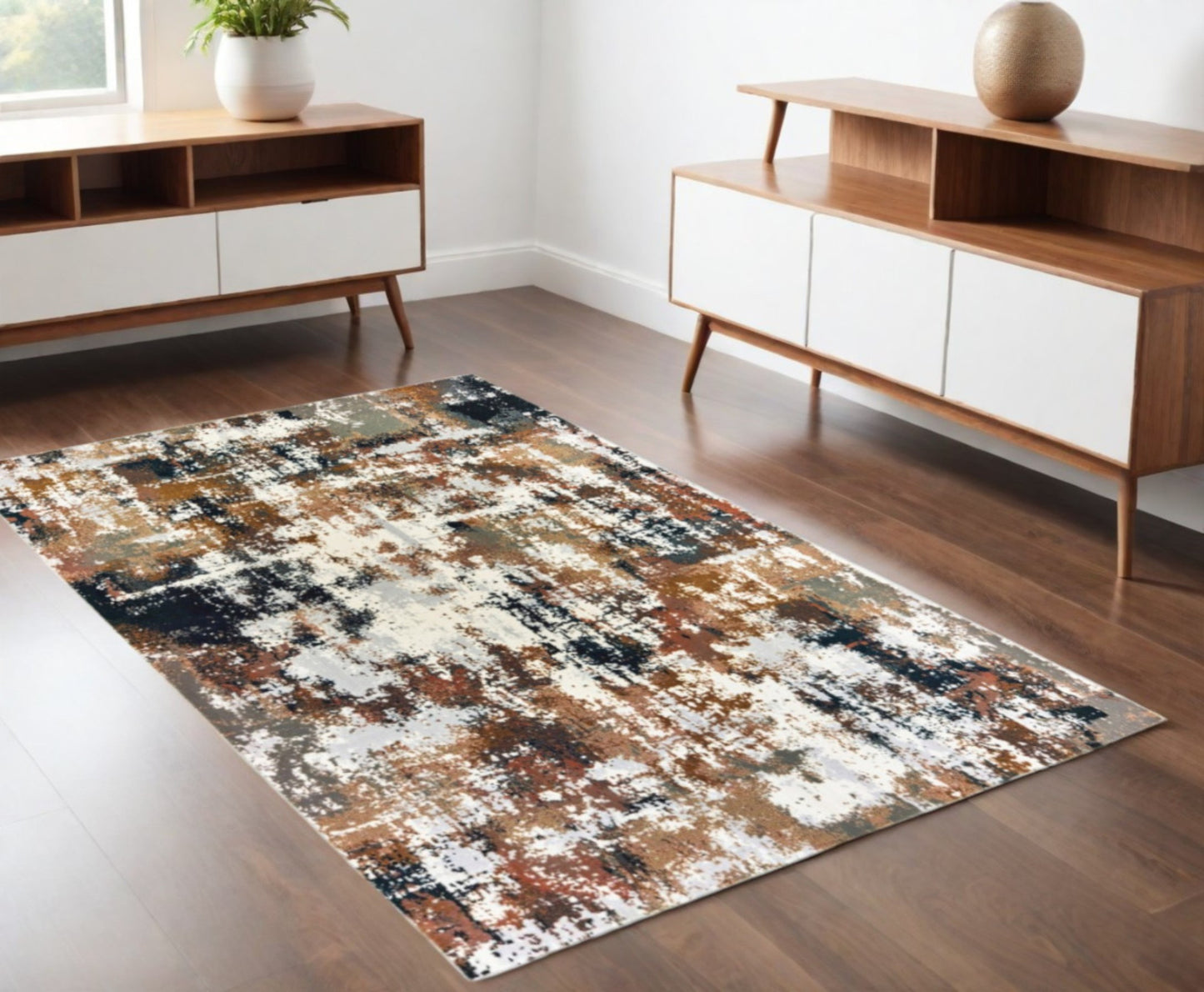 5' X 8' Ivory Gray Abstract Sectors Indoor Area Rug