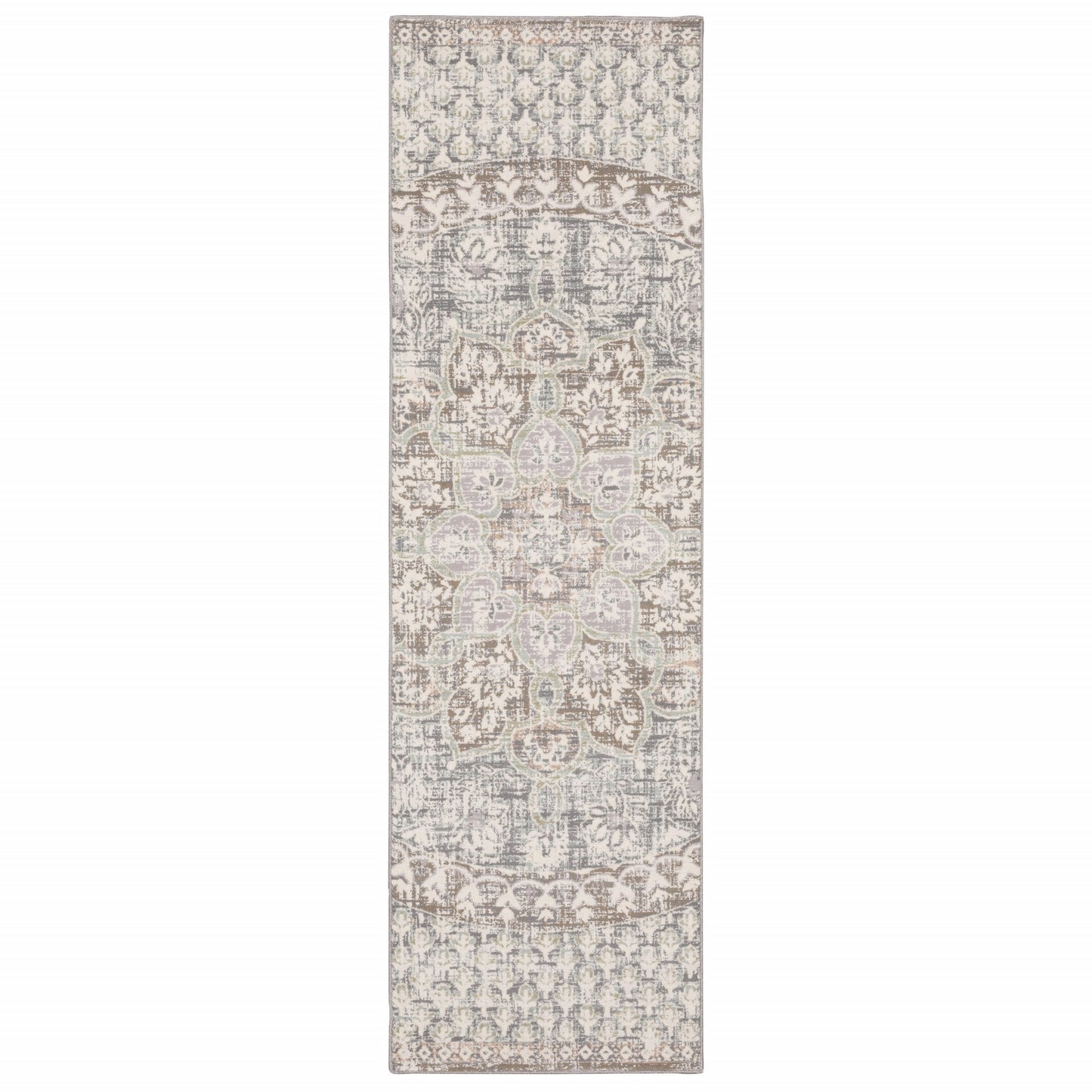 7' X 10' Ivory Grey Distresed Oversize Medallion Indoor Area Rug