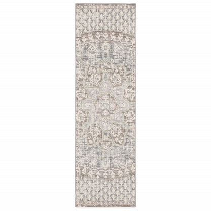 7' X 10' Ivory Grey Distresed Oversize Medallion Indoor Area Rug
