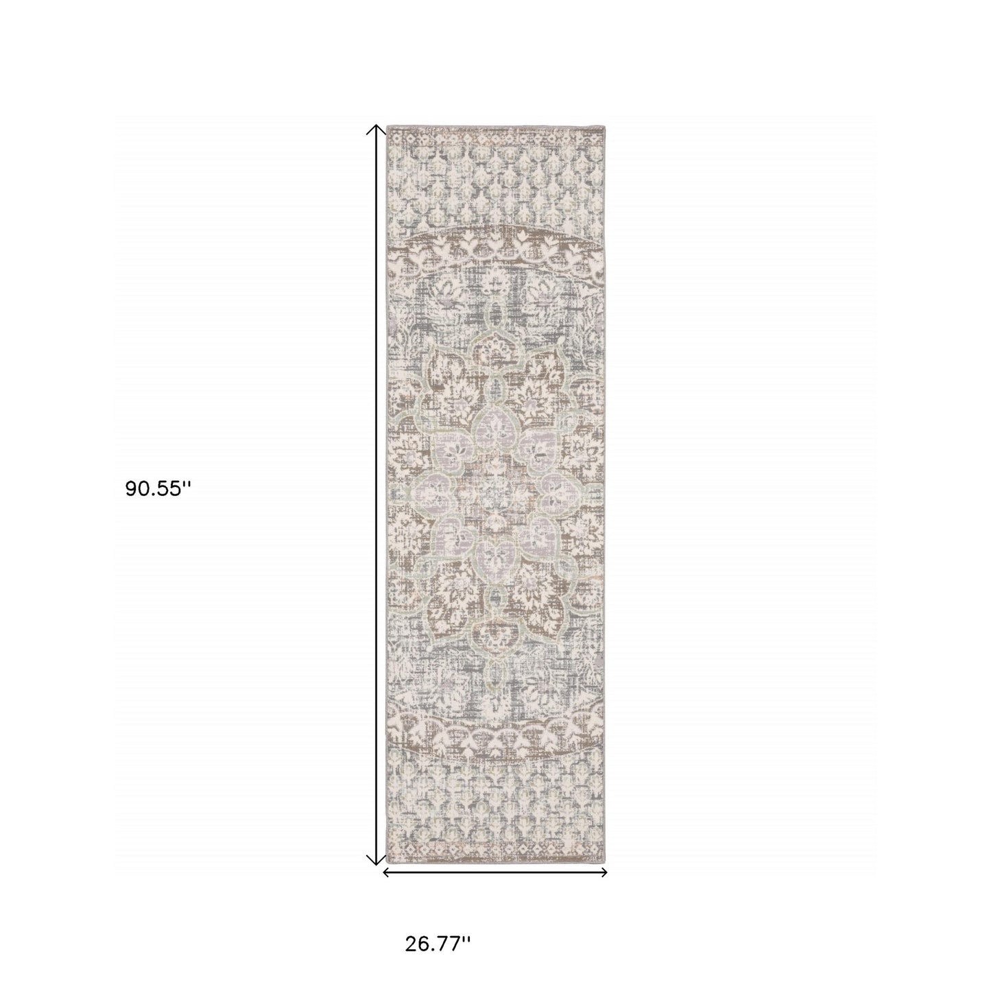 7' X 10' Ivory Grey Distresed Oversize Medallion Indoor Area Rug