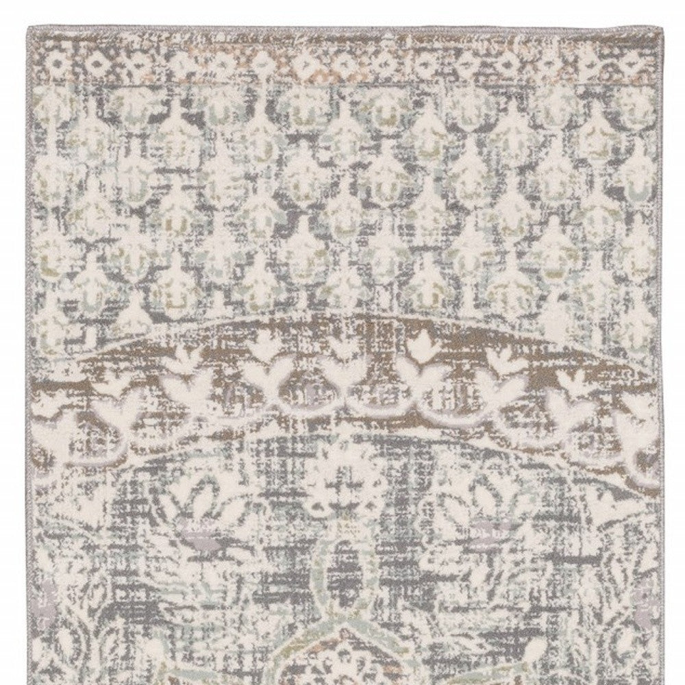 7' X 10' Ivory Grey Distresed Oversize Medallion Indoor Area Rug