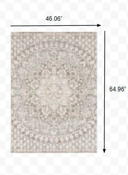 7' X 10' Ivory Grey Distresed Oversize Medallion Indoor Area Rug