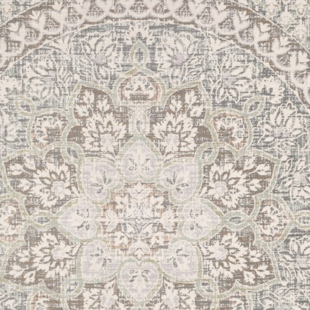 7' X 10' Ivory Grey Distresed Oversize Medallion Indoor Area Rug