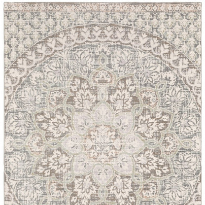 7' X 10' Ivory Grey Distresed Oversize Medallion Indoor Area Rug