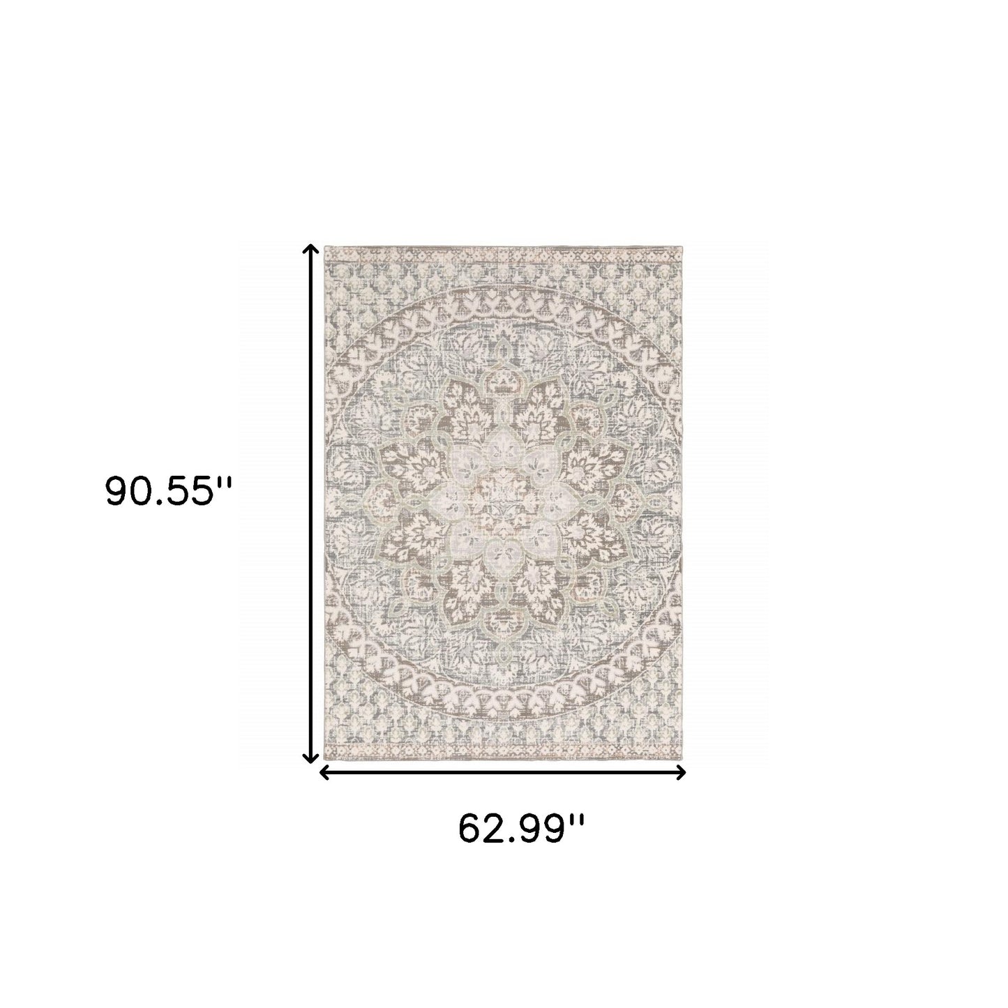 7' X 10' Ivory Grey Distresed Oversize Medallion Indoor Area Rug