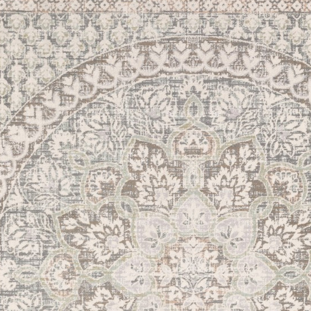 7' X 10' Ivory Grey Distresed Oversize Medallion Indoor Area Rug