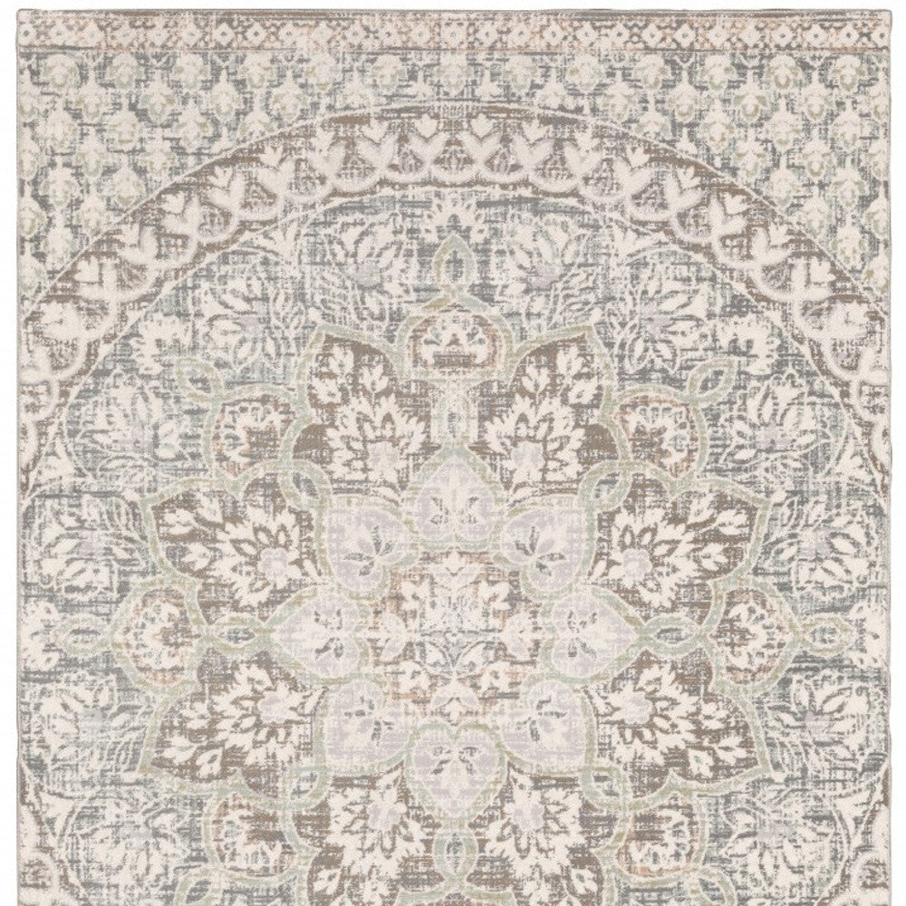 7' X 10' Ivory Grey Distresed Oversize Medallion Indoor Area Rug