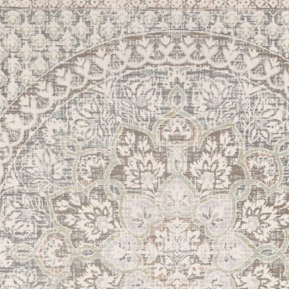 7' X 10' Ivory Grey Distresed Oversize Medallion Indoor Area Rug