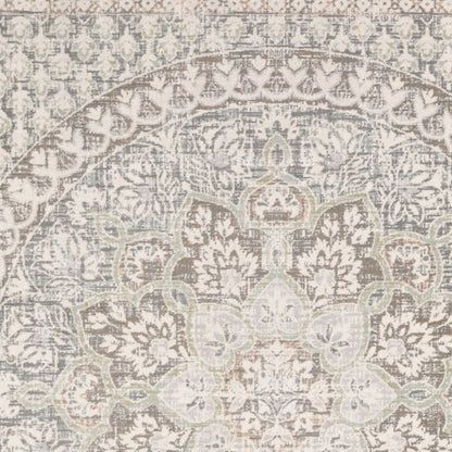 7' X 10' Ivory Grey Distresed Oversize Medallion Indoor Area Rug