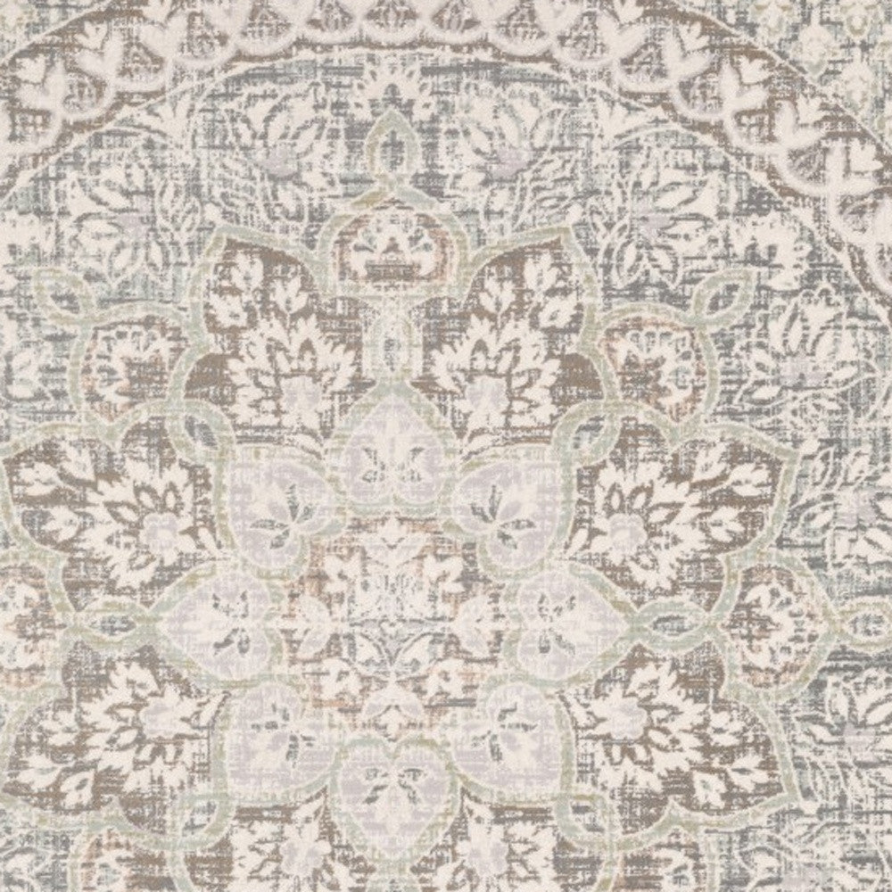 7' X 10' Ivory Grey Distresed Oversize Medallion Indoor Area Rug