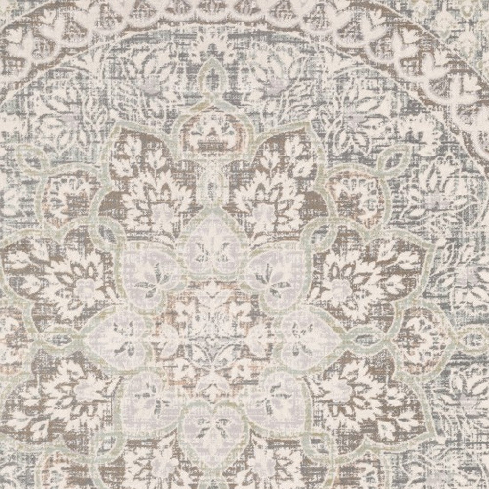 7' X 10' Ivory Grey Distresed Oversize Medallion Indoor Area Rug