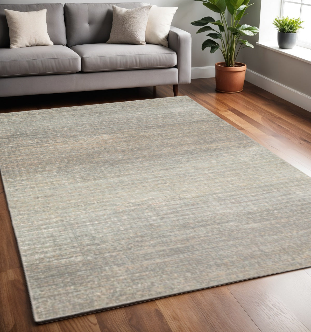 10' X 13' Gray And Green Abstract Distressed Area Rug
