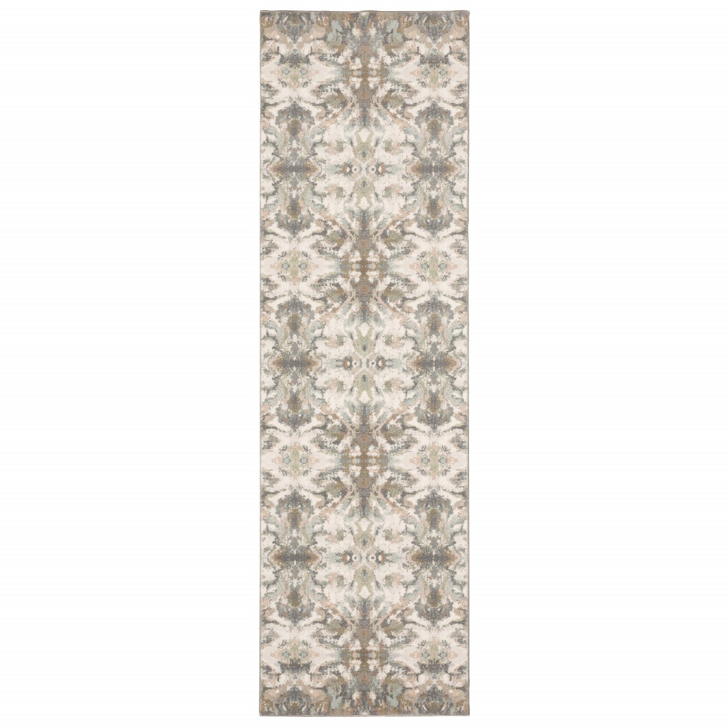 7' Ivory Gray Abstract Ikat Indoor Runner Rug