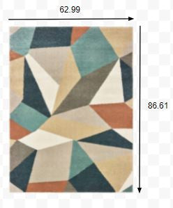 7' X 10' Blue Green Beige Retro Wedge Indoor Area Rug