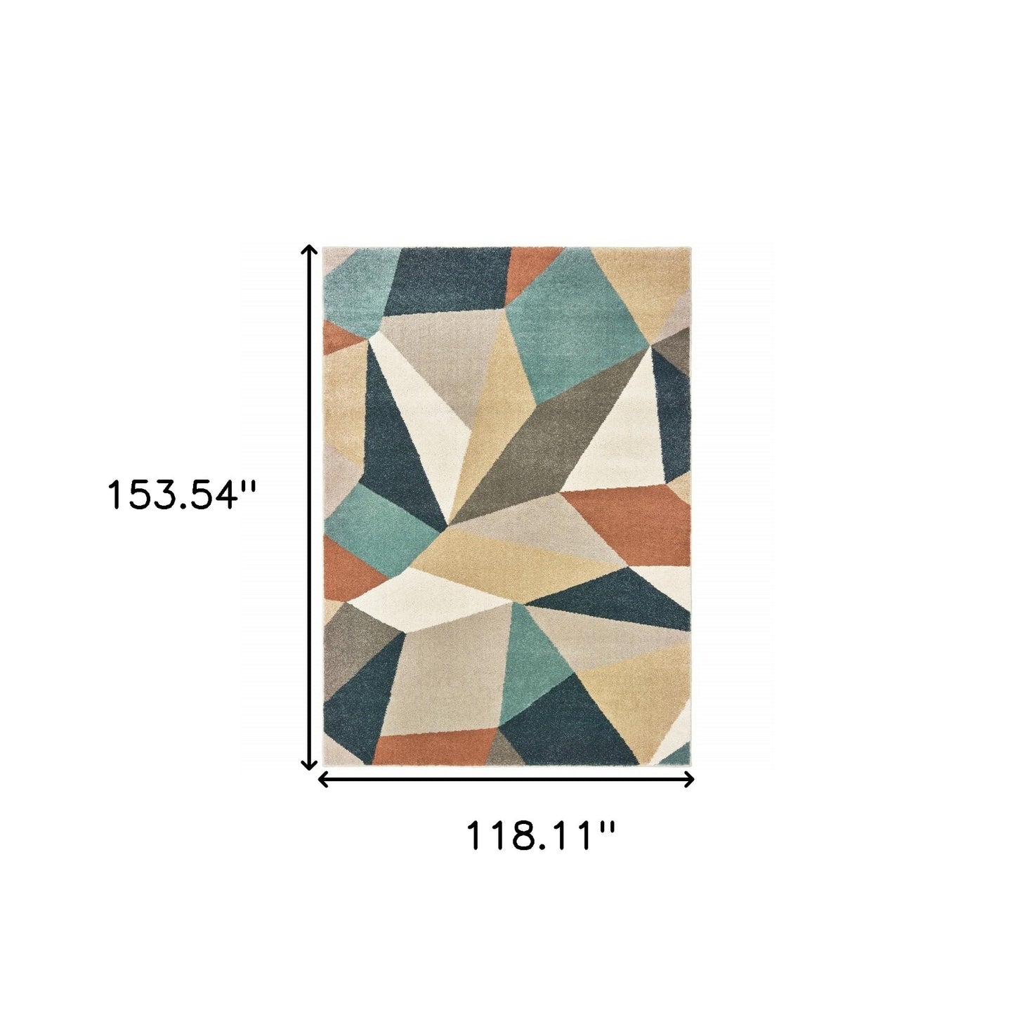 7' X 10' Blue Green Beige Retro Wedge Indoor Area Rug