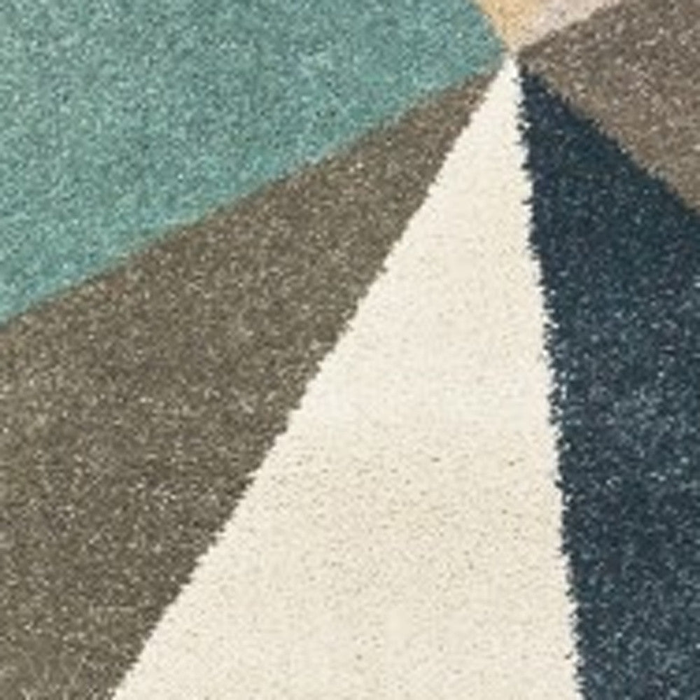 7' X 10' Blue Green Beige Retro Wedge Indoor Area Rug