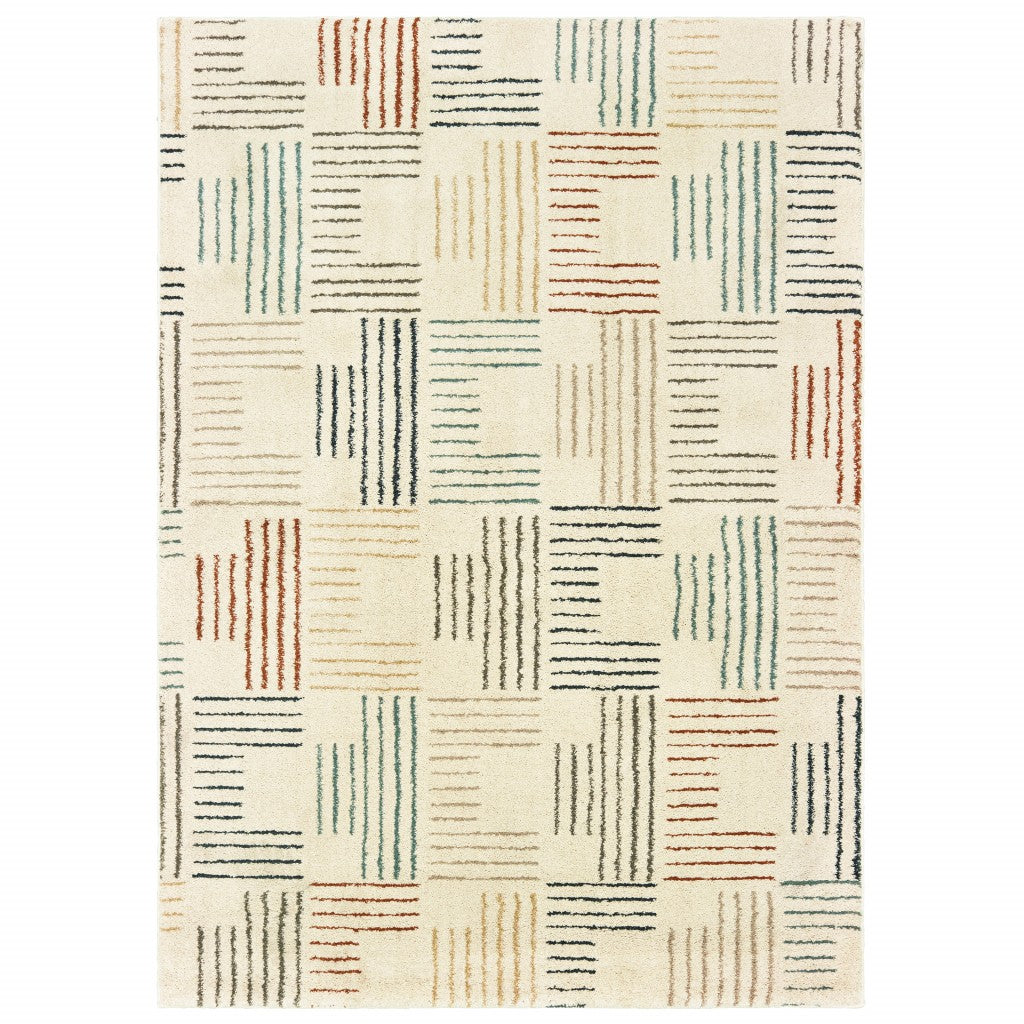 8' Ivory Multi Neutral Tone Scratch Indoor Runner Rug