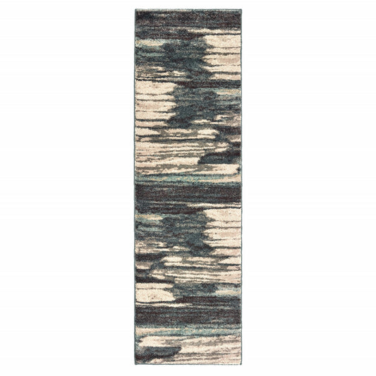9' X 12' Ivory Blue Gray Abstract Layers Indoor Area Rug