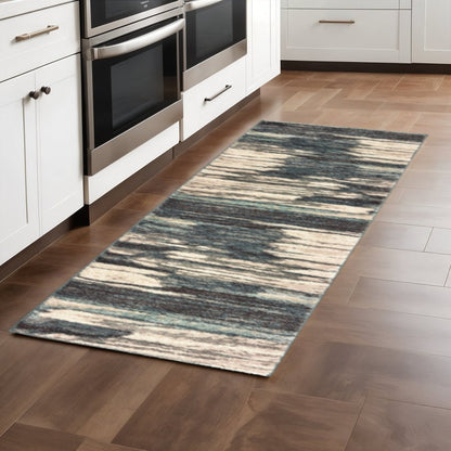 2' X 3' Ivory Blue Gray Abstract Layers Indoor Accent Rug