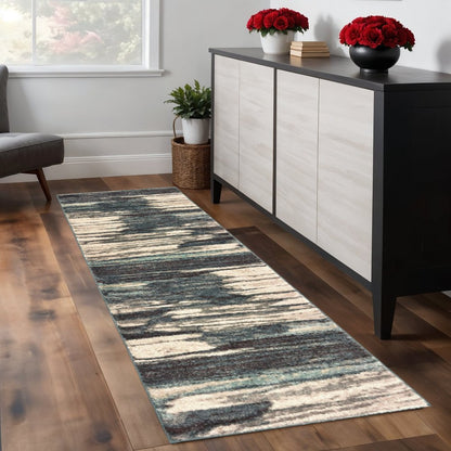 2' X 3' Ivory Blue Gray Abstract Layers Indoor Accent Rug