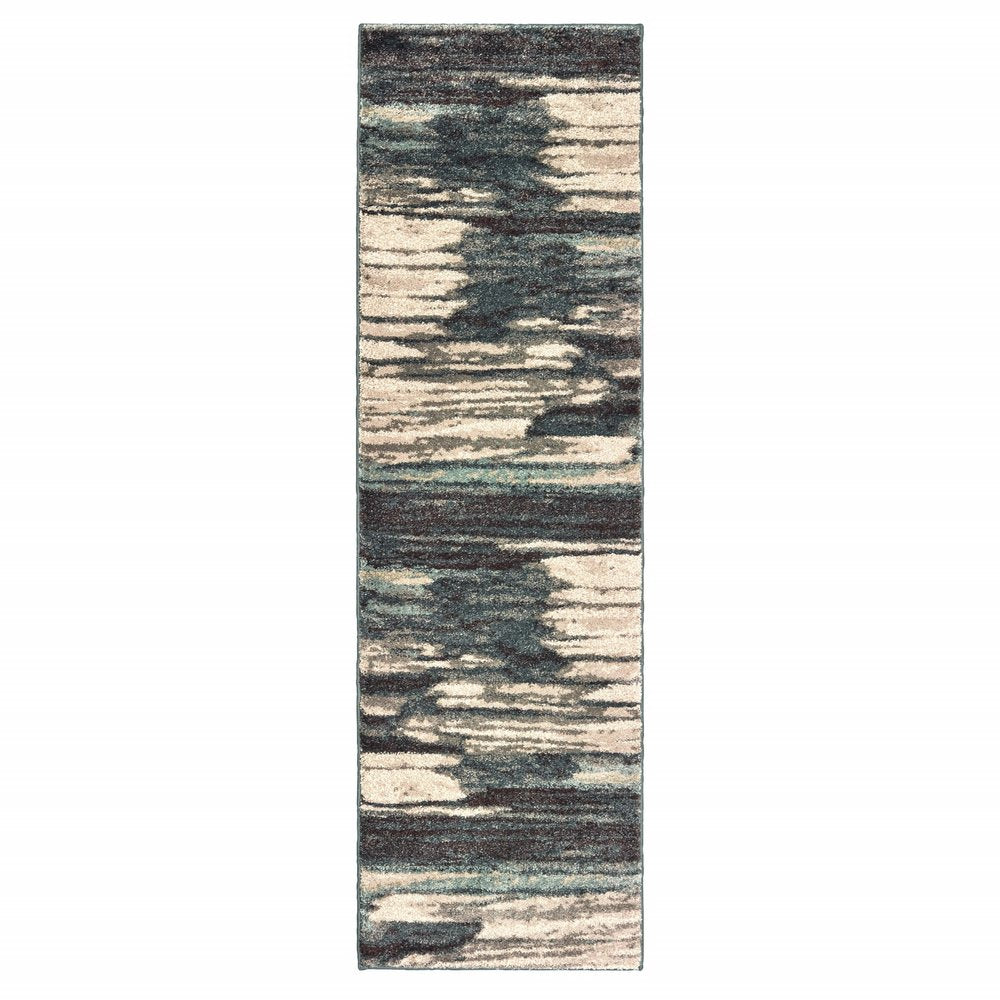 6' X 9' Ivory Blue And Gray Abstract Area Rug