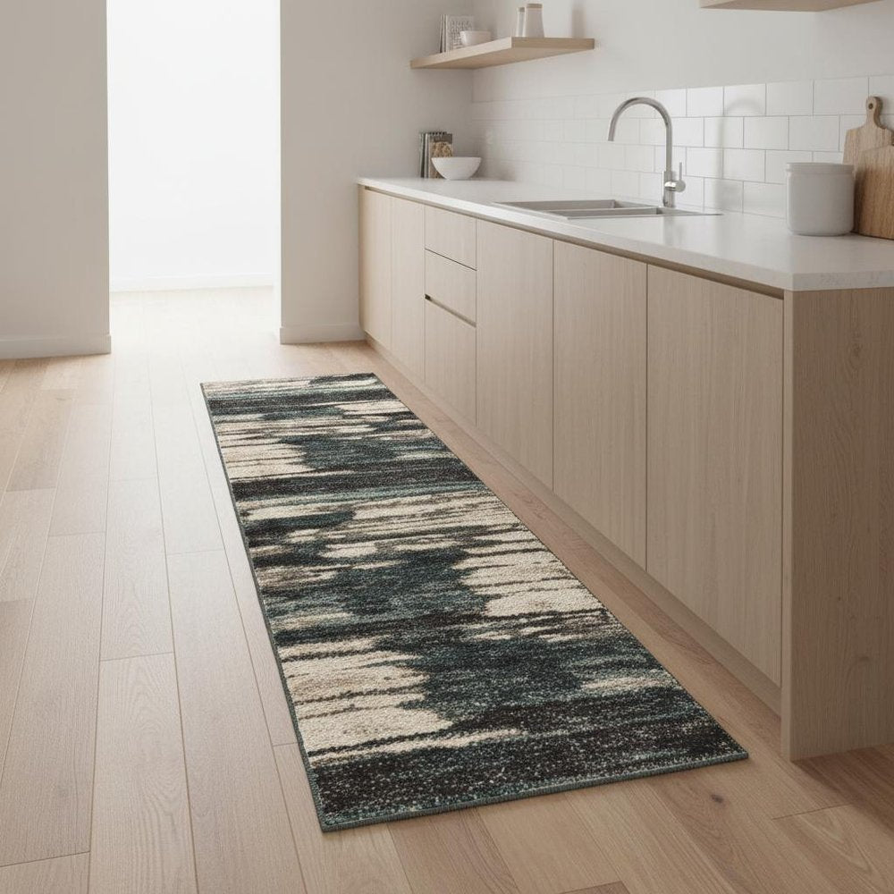 2' X 3' Ivory Blue Gray Abstract Layers Indoor Accent Rug