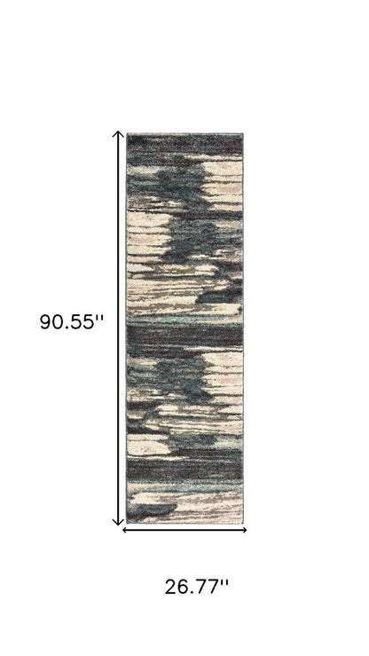 2' X 3' Ivory Blue Gray Abstract Layers Indoor Accent Rug