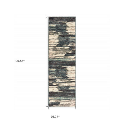 2' X 3' Ivory Blue Gray Abstract Layers Indoor Accent Rug