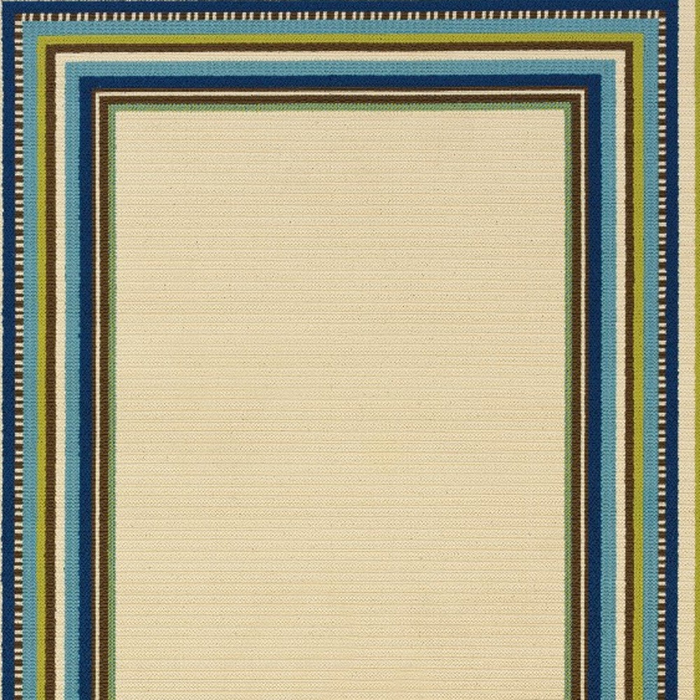 Ivory and Blue Striped Indoor Outdoor Area Rug