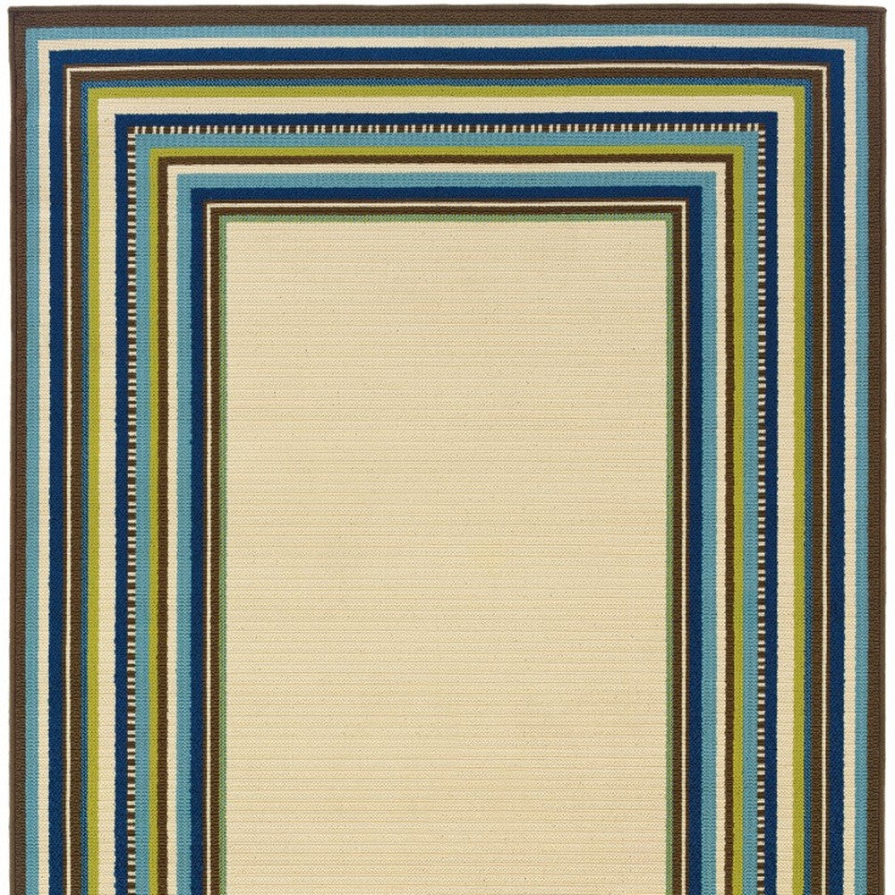 2' X 3' Ivory and Blue Striped Indoor Outdoor Area Rug