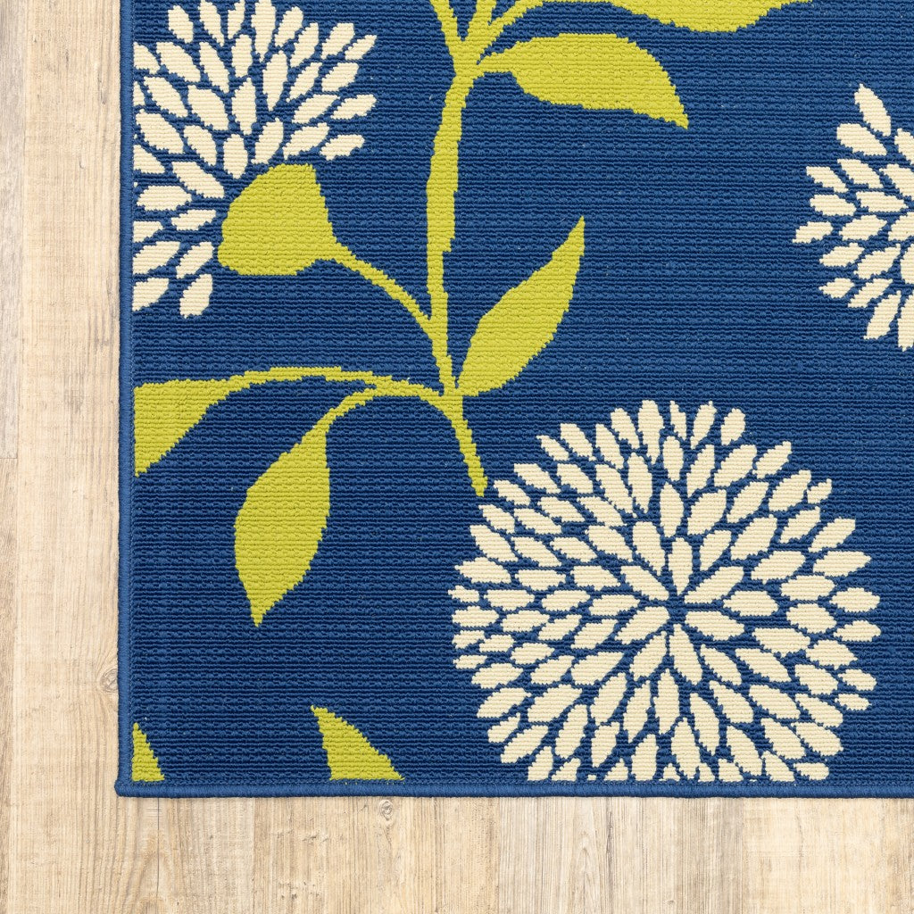 4' X 5' Blue and Green Floral Indoor Outdoor Area Rug