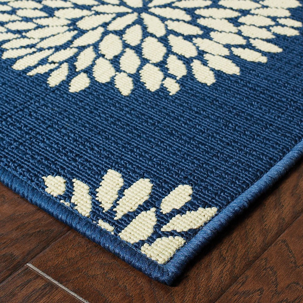 4' X 5' Blue and Green Floral Indoor Outdoor Area Rug