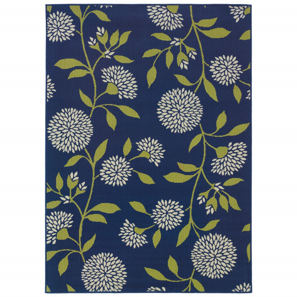 2' X 5' Blue and Green Floral Indoor Outdoor Area Rug