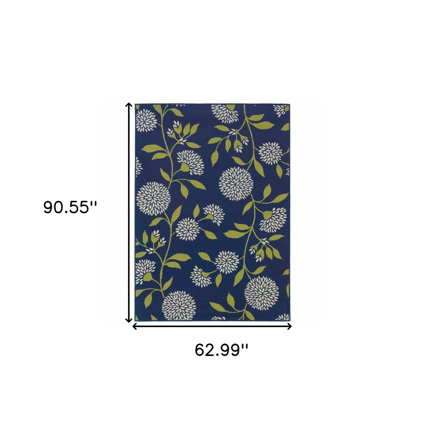 2' X 5' Blue and Green Floral Indoor Outdoor Area Rug