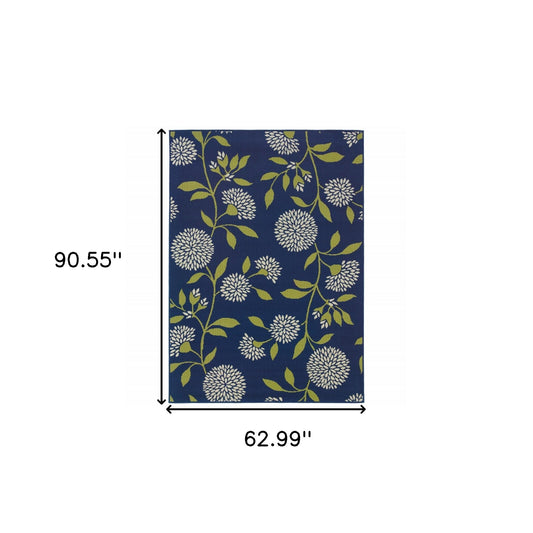 Blue and Green Floral Indoor Outdoor Area Rug